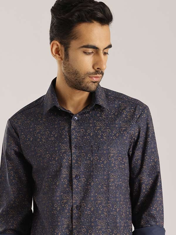 Indian Terrain Men Paisley Dark Blue Shirt